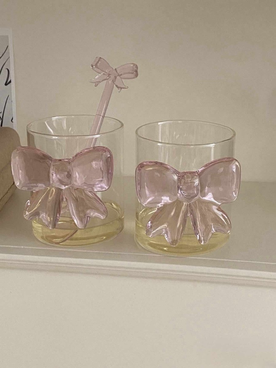 Handmade Cute Whimsical Bowknot Cup Set of 2 Pcs, Tumbler Glass