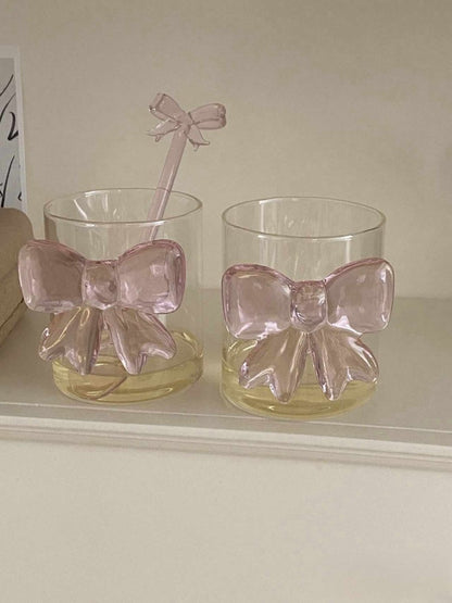 Handmade Cute Whimsical Bowknot Cup Set of 2 Pcs, Tumbler Glass