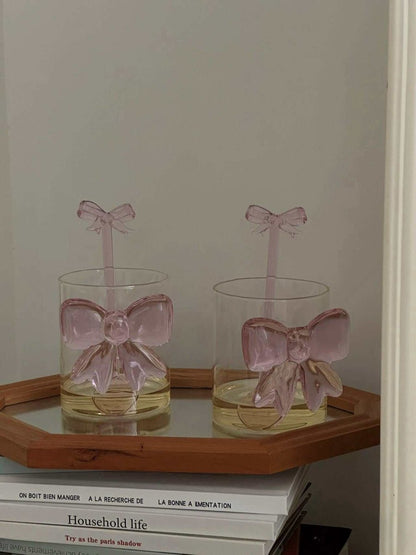 Handmade Cute Whimsical Bowknot Cup Set of 2 Pcs, Tumbler Glass