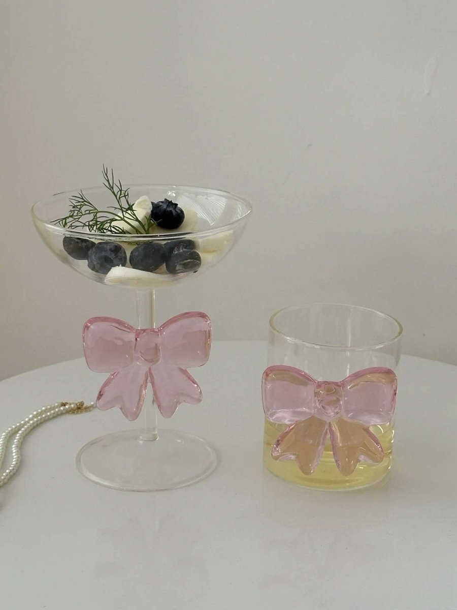 Handmade Cute Whimsical Bowknot Cup Set of 2 Pcs, Tumbler Glass