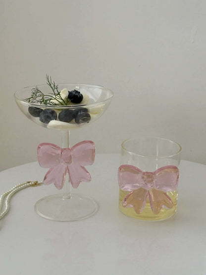 Handmade Cute Whimsical Bowknot Cup Set of 2 Pcs, Tumbler Glass