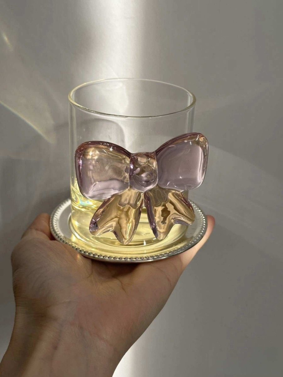 Handmade Cute Whimsical Bowknot Cup Set of 2 Pcs, Tumbler Glass
