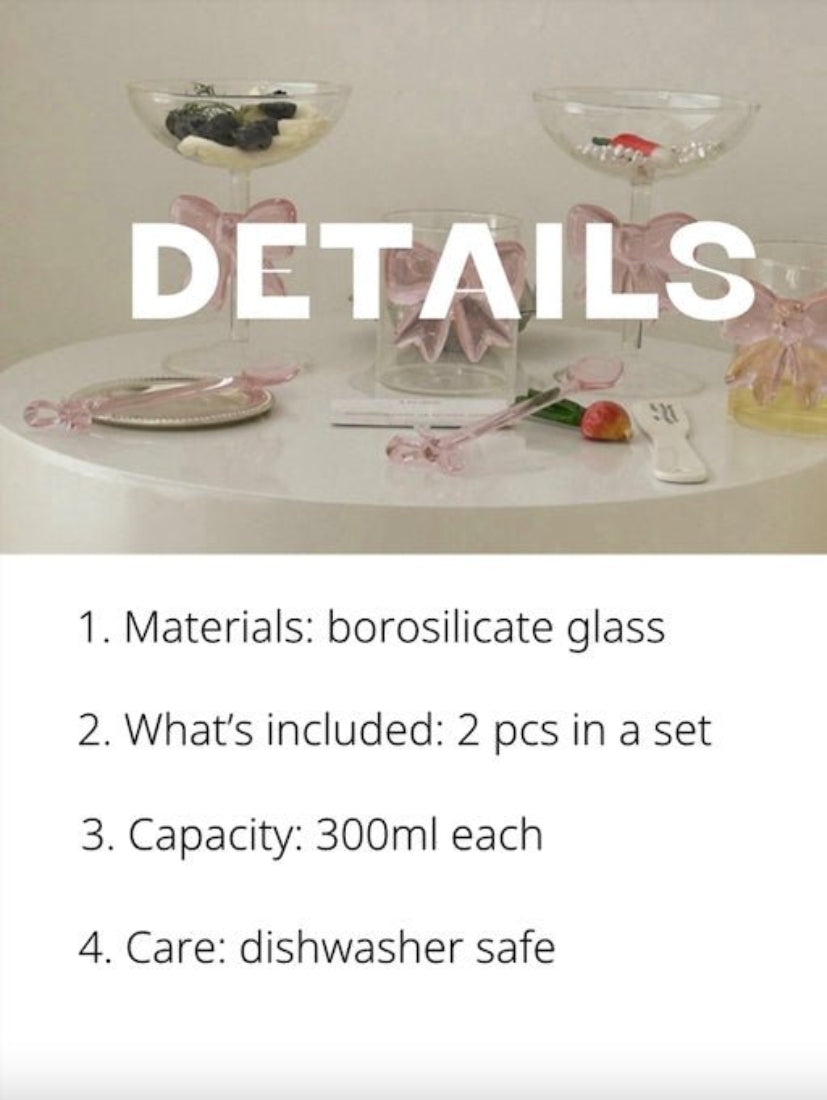 Handmade Cute Whimsical Bowknot Cup Set of 2 Pcs, Tumbler Glass