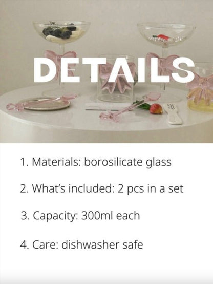 Handmade Cute Whimsical Bowknot Cup Set of 2 Pcs, Tumbler Glass