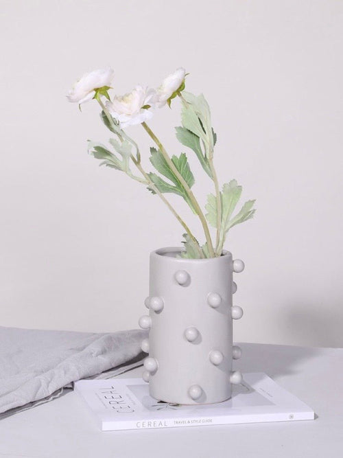 Handmade Morandi-color Pomponette Vase, Dotted Cylinder Centrepiece