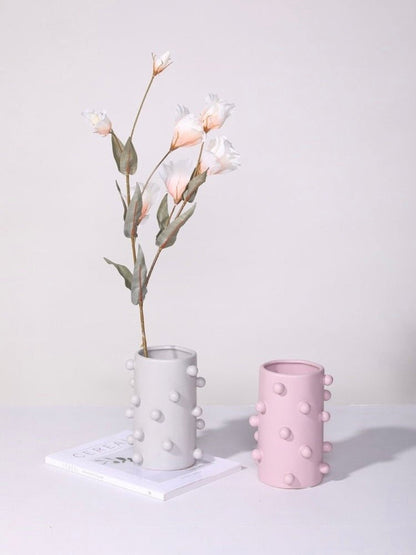 Handmade Morandi-color Pomponette Vase, Dotted Cylinder Centrepiece