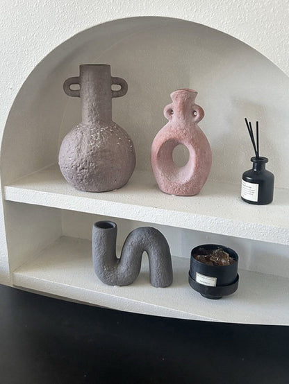 Handmade Wabi Sabi Abstract Pottery Vase, Crude Rustic Decorative Flow