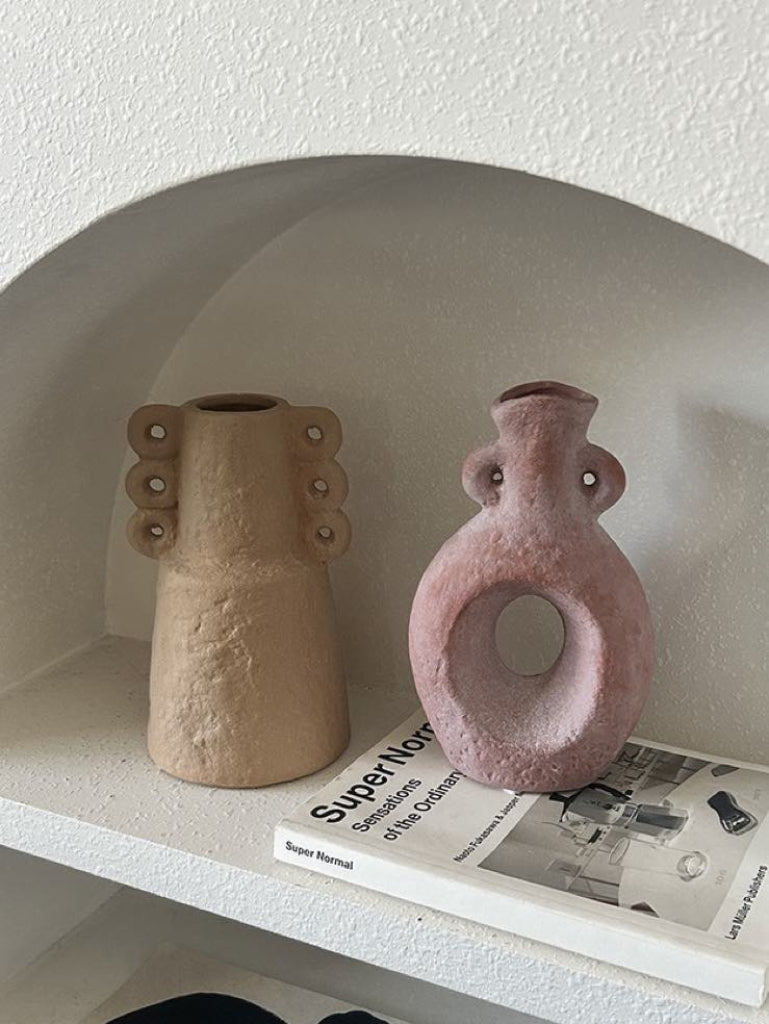 Handmade Wabi Sabi Abstract Pottery Vase, Crude Rustic Decorative Flow