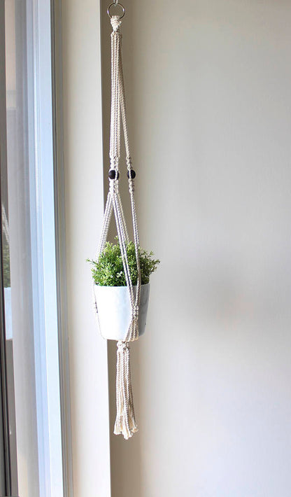 Macrame Plant Hanger, Wood Bead Macrame Pot