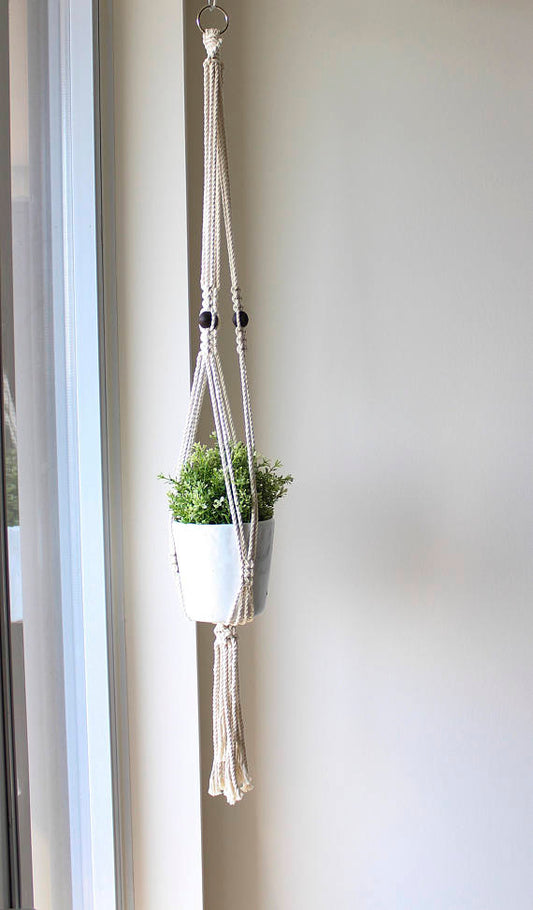 Macrame Plant Hanger, Wood Bead Macrame Pot