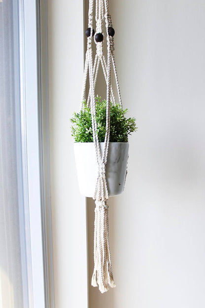 Macrame Plant Hanger, Wood Bead Macrame Pot