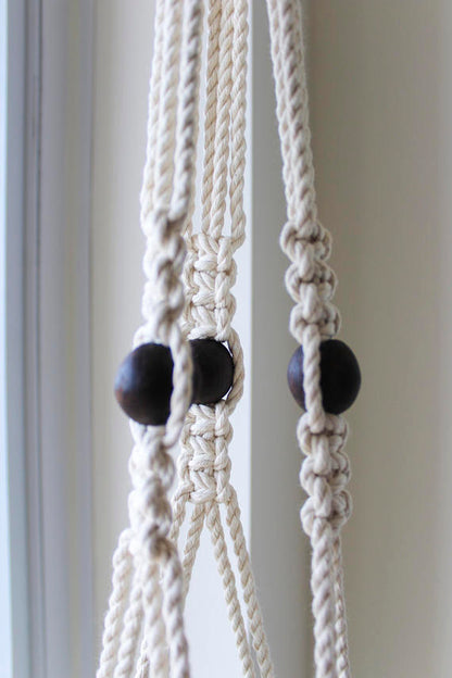 Macrame Plant Hanger, Wood Bead Macrame Pot