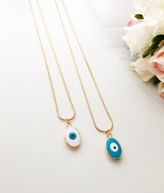Tiny evil eye necklace, evil eye jewelry, 22K gold plated necklace,