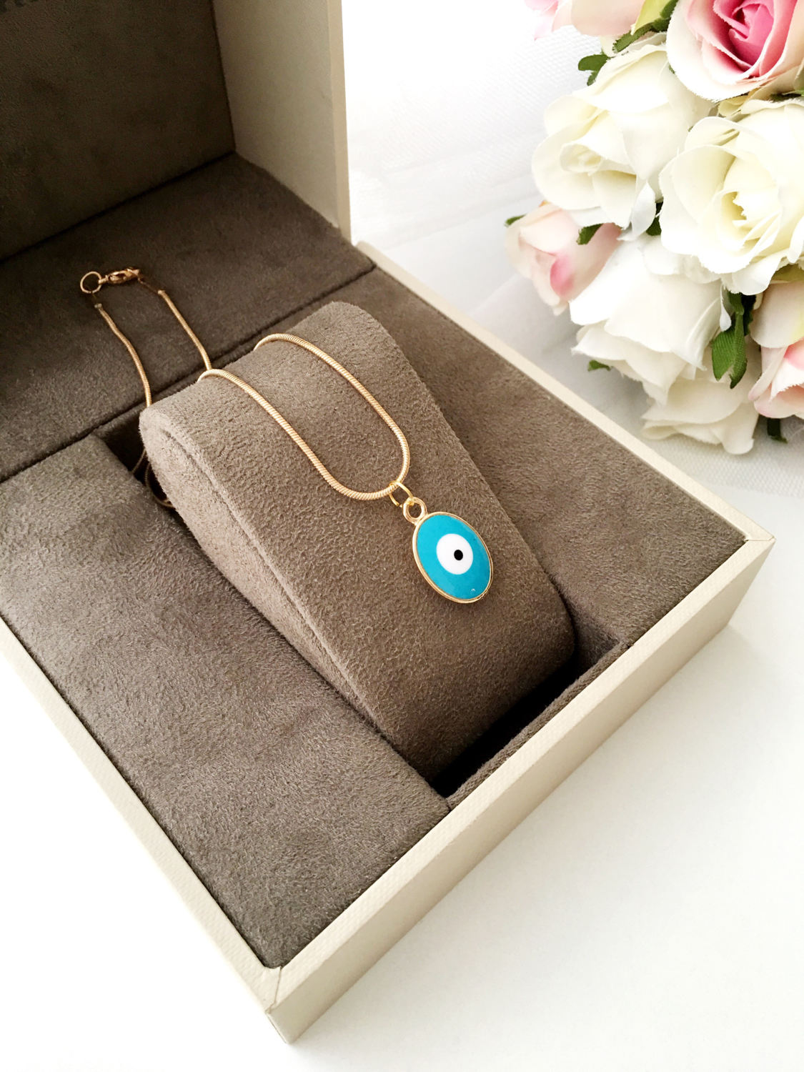 Tiny evil eye necklace, evil eye jewelry, 22K gold plated necklace,