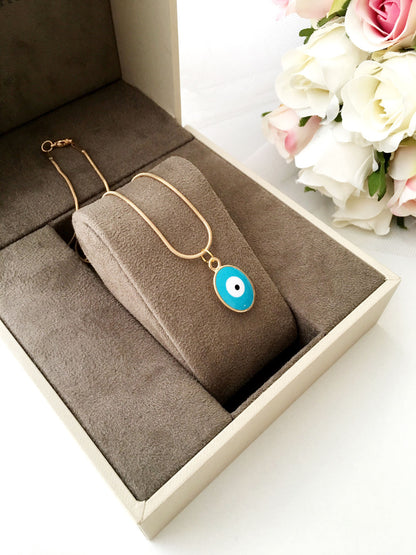 Tiny evil eye necklace, evil eye jewelry, 22K gold plated necklace,