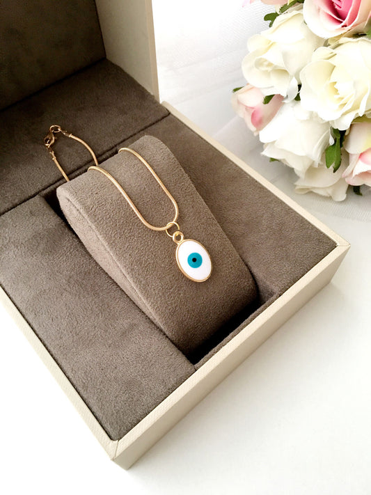 Tiny evil eye necklace, evil eye jewelry, 22K gold plated necklace,