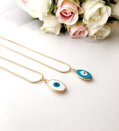 Tiny evil eye necklace, evil eye jewelry, 22K gold plated necklace,