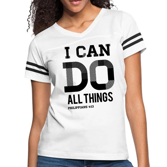 Womens Vintage Sport Graphic T-shirt - i can do All Things Philippians