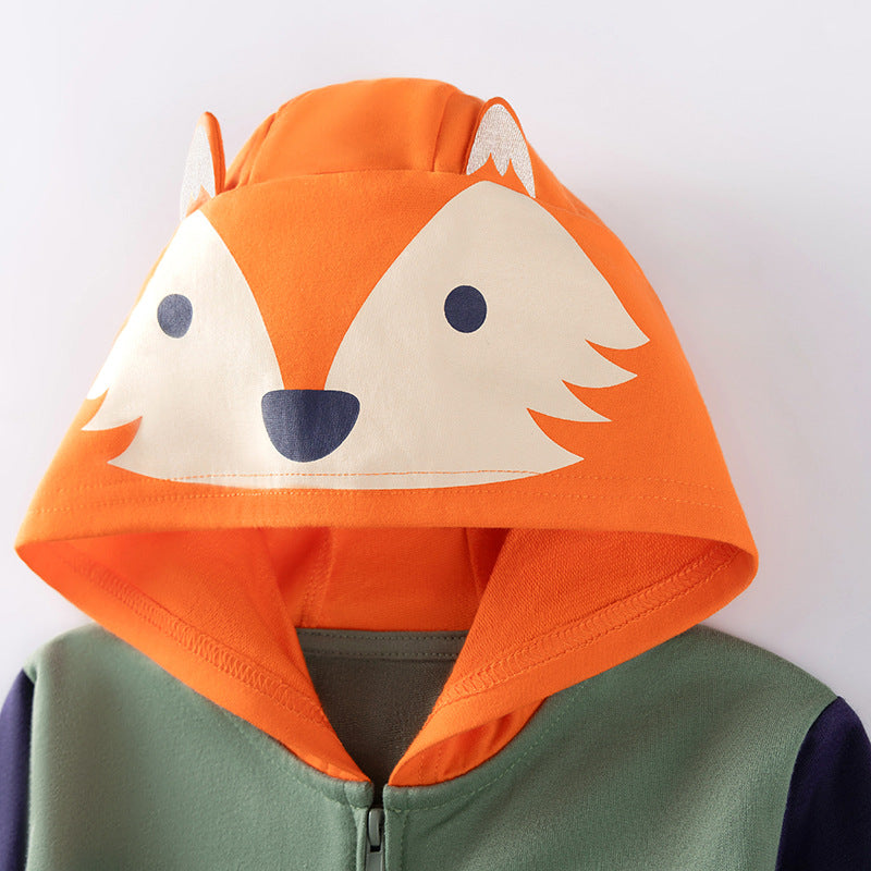 Winter and Autumn Boys Animals Cartoon Pattern Long Sleeves Zip-up