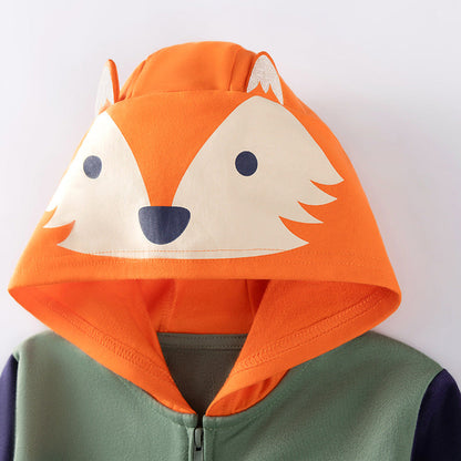 Winter and Autumn Boys Animals Cartoon Pattern Long Sleeves Zip-up