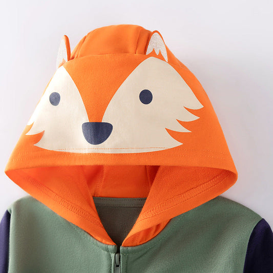 Winter and Autumn Boys Animals Cartoon Pattern Long Sleeves Zip-up