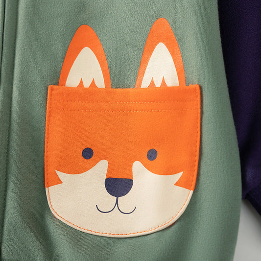 Winter and Autumn Boys Animals Cartoon Pattern Long Sleeves Zip-up