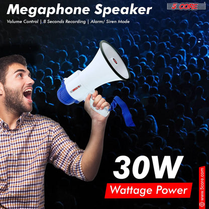 5Core Megaphone Bullhorn Speaker 30W Mini Bull Horn Battery Power