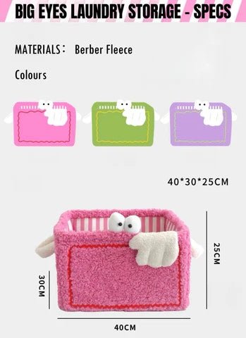 Whimsical Eclectic Big Eyes Plush Cute Laundry Storage Baskets - Laund
